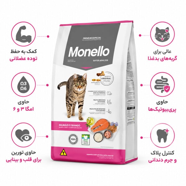 غذای خشک گربه مونلو وزن 5 کیلوگرم (فله) با طعم میکس ماهی و مرغ (Monello Adult Cat Mix Salmon and Chicken)